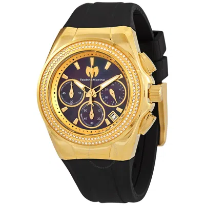 Technomarine Cruise Diva Pave Chronograph Black Dial Watch Tm-120040 In Gold