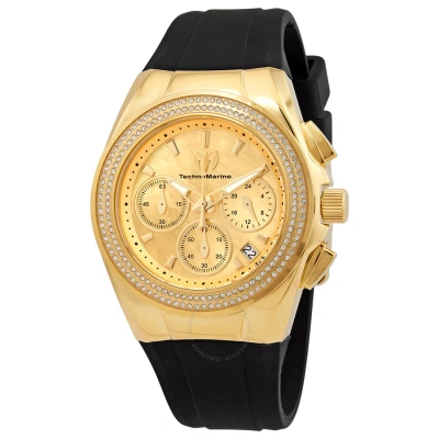 Technomarine Cruise Diva Pave Chronograph Gold Dial Watch Tm-120041 In Black