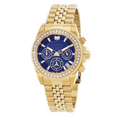Technomarine Manta Chronograph Gmt Quartz Blue Dial Ladies Watch Tm-222027 In Blue / Gold / Gold Tone