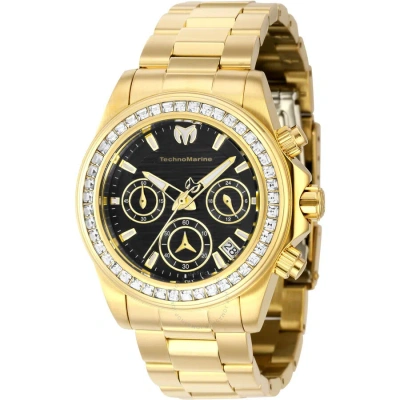 Technomarine Manta Chronograph Gmt Quartz Crystal Black Dial Ladies Watch Tm-222013 In Gold