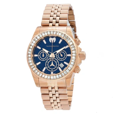 Technomarine Manta Chronograph Gmt Quartz Crystal Blue Dial Men's Watch Tm-222029 In Blue / Gold / Gold Tone / Rose / Rose Gold