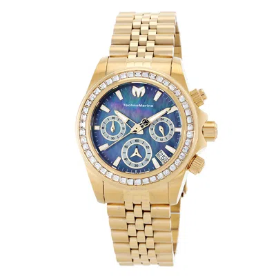 Technomarine Manta Ray Chronograph Gmt Quartz Crystal Black Mother Of Pearl Dial Ladies Watch Tm-222 In Gold