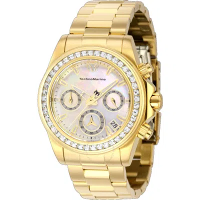 Technomarine Manta Ray Chronograph Quartz White Mother Of Pearl Dial Ladies Watch Tm-222048 In Gold