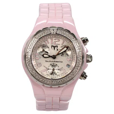 Pre-owned Technomarine Pink Ceramic Steel Quartz Wrist Watch W Diamond Bezel