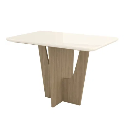Tecnhi Home 4 Seater Dining Table With Painted Glass Top And Wooden Base, Natural & Oak