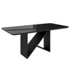 Tecnhi Home 6 Seater Dining Table With Painted Glass Top & Elegant Wooden Base, Black