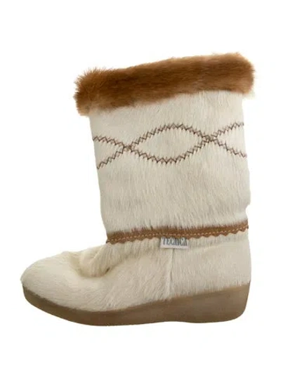 Pre-owned Tecnica Calf Hair Scalloped Accent Snow Boots In Neutrals