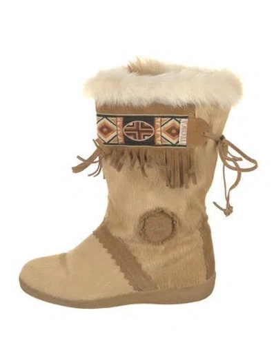 Pre-owned Tecnica Camel Hair Printed Lace-up Boots In Neutral