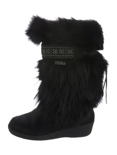 Pre-owned Tecnica Fur Bow Accents Boots In Black