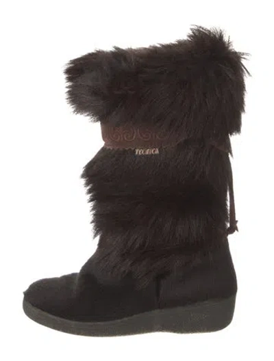 Pre-owned Tecnica Fur Embroidered Accent Snow Boots In Brown