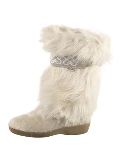 Pre-owned Tecnica Fur Embroidered Accent Snow Boots In White