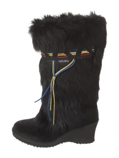 Pre-owned Tecnica Fur Fur Trim Boots In Black