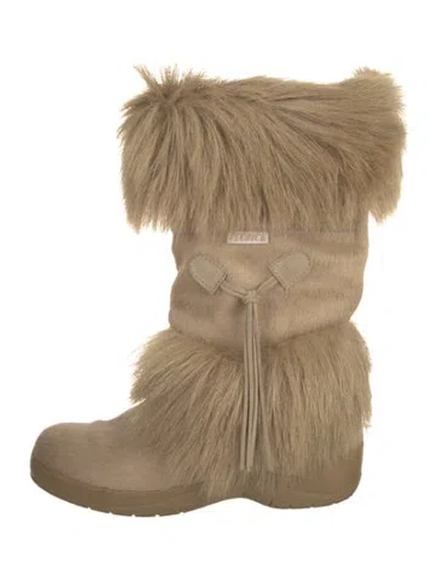 Pre-owned Tecnica Fur Fur Trim Boots In Neutrals