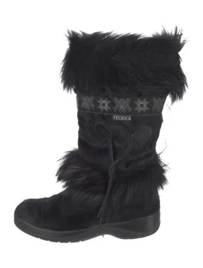 Pre-owned Tecnica Fur Fur Trim Lace-up Boots In Black