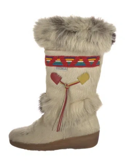 Pre-owned Tecnica Fur Patterned Boots In Neutral