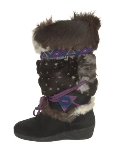 Pre-owned Tecnica Ponyhair Animal Print Snow Boots In Black