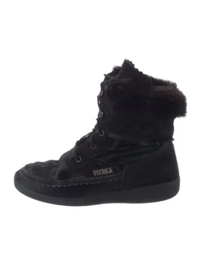 Pre-owned Tecnica Ponyhair Colorblock Pattern Combat Boots In Black
