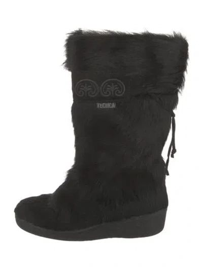 Pre-owned Tecnica Ponyhair Fur Trim Boots In Black