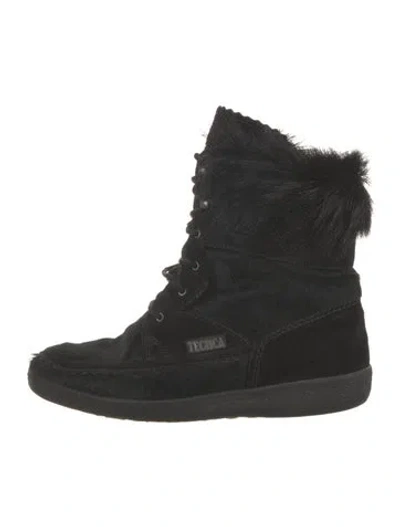 Pre-owned Tecnica Ponyhair Fur Trim Lace-up Boots In Black