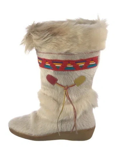 Pre-owned Tecnica Ponyhair Graphic Print Boots In Neutrals
