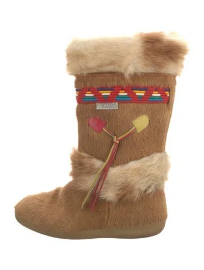 Pre-owned Tecnica Ponyhair Patterned Snow Boots In Brown