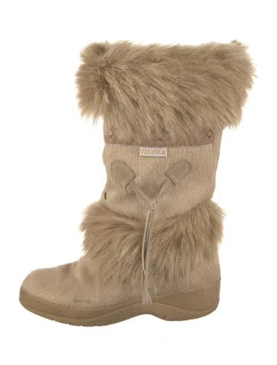 Pre-owned Tecnica Ponyhair Printed Boots In Neutral