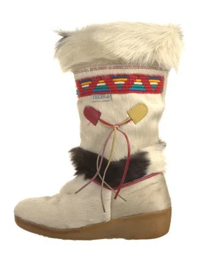 Pre-owned Tecnica Ponyhair Printed Lace-up Boots In Neutral