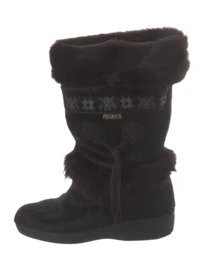 Pre-owned Tecnica Vintage Fur Boots In Black/brown