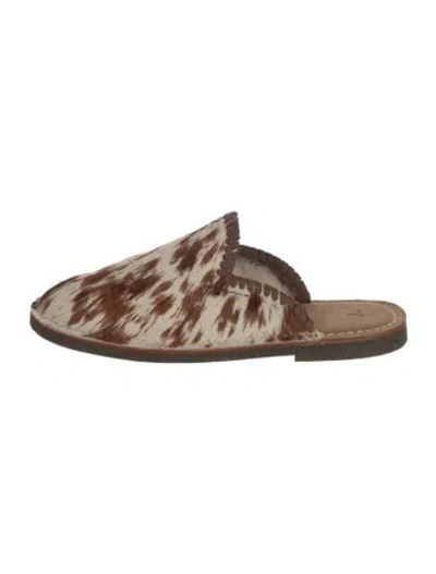 Pre-owned Tecovas Calf Hair Animal Print Slippers In Brown