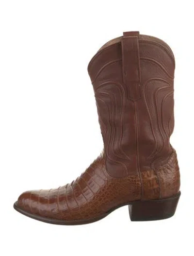 Pre-owned Tecovas Leather Animal Print Western Boots In Brown
