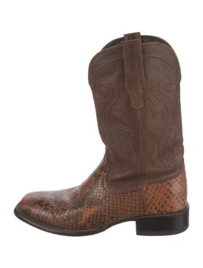 Pre-owned Tecovas Leather Animal Print Western Boots In Brown