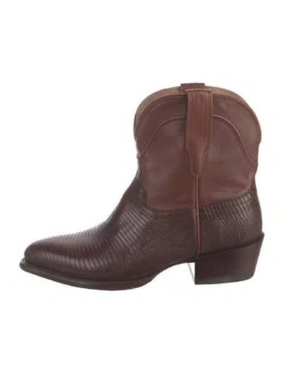 Pre-owned Tecovas Leather Animal Print Western Boots In Brown