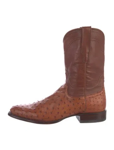 Pre-owned Tecovas Leather Animal Print Western Boots In Brown