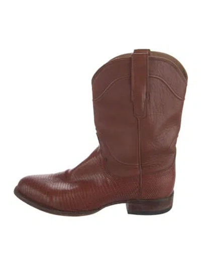 Pre-owned Tecovas Leather Animal Print Western Boots In Brown