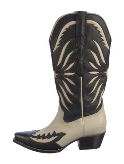 Pre-owned Tecovas Leather Colorblock Pattern Western Boots In Blue