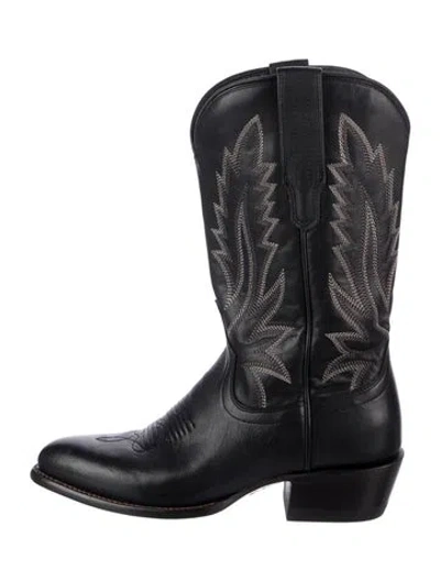 Pre-owned Tecovas Leather Embroidered Accent Western Boots In Black
