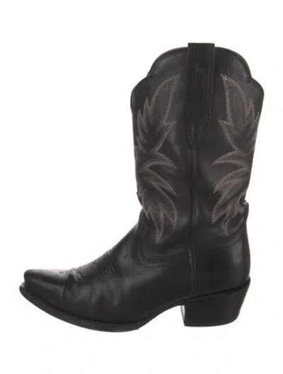 Pre-owned Tecovas Leather Embroidered Accent Western Boots In Black