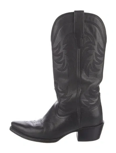 Pre-owned Tecovas Leather Embroidered Accent Western Boots In Black