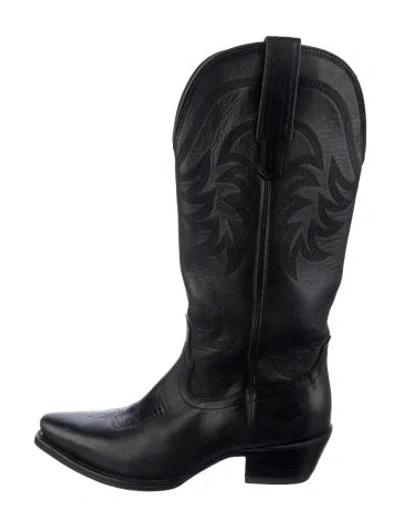 Pre-owned Tecovas Leather Embroidered Accent Western Boots In Black/blue