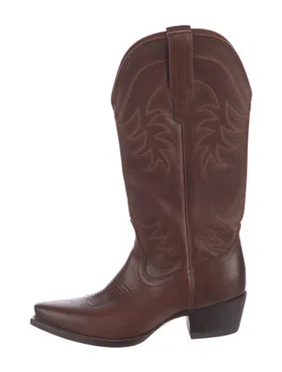 Pre-owned Tecovas Leather Embroidered Accent Western Boots In Brown
