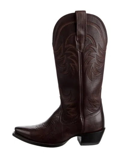 Pre-owned Tecovas Leather Embroidered Accent Western Boots In Brown