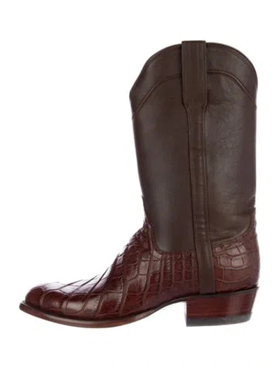 Pre-owned Tecovas Leather Printed Western Boots In Brown