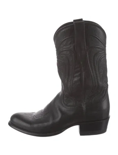 Pre-owned Tecovas Leather Western Boots In Black