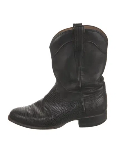 Pre-owned Tecovas Leather Western Boots In Black