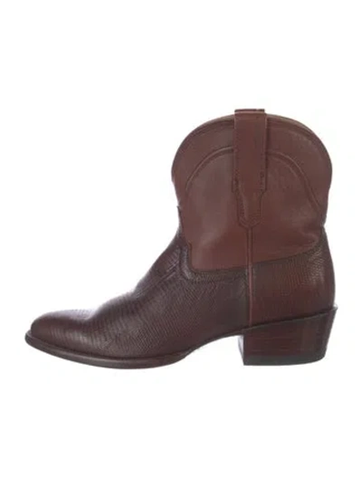 Pre-owned Tecovas Leather Western Boots In Burgundy