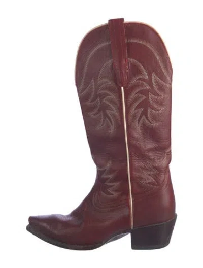 Pre-owned Tecovas Leather Western Boots In Burgundy