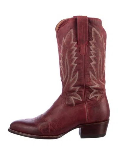 Pre-owned Tecovas Leather Western Boots In Burgundy