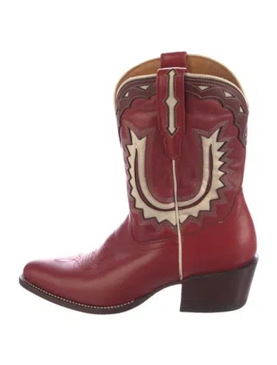 Pre-owned Tecovas Leather Western Boots In Red