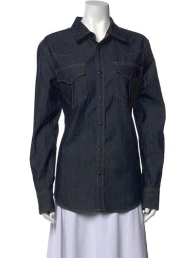Pre-owned Tecovas Long Sleeve Button-up Top In Blue