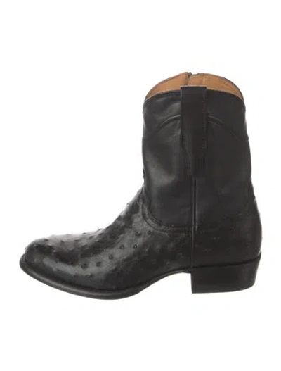 Pre-owned Tecovas Ostrich Western Boots In Black